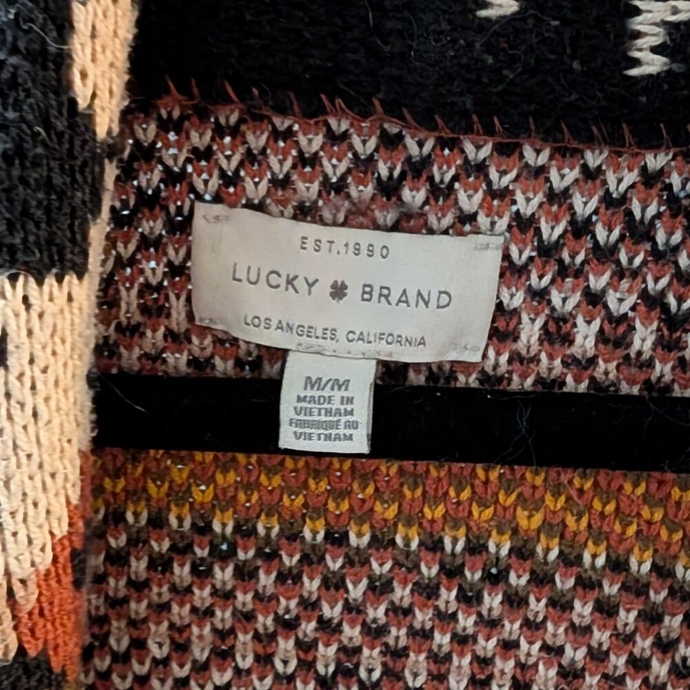 Lucky Brand Aztec Southwestern Open Front Shawl Collar Sweater Sz M - Picture 2 of 6